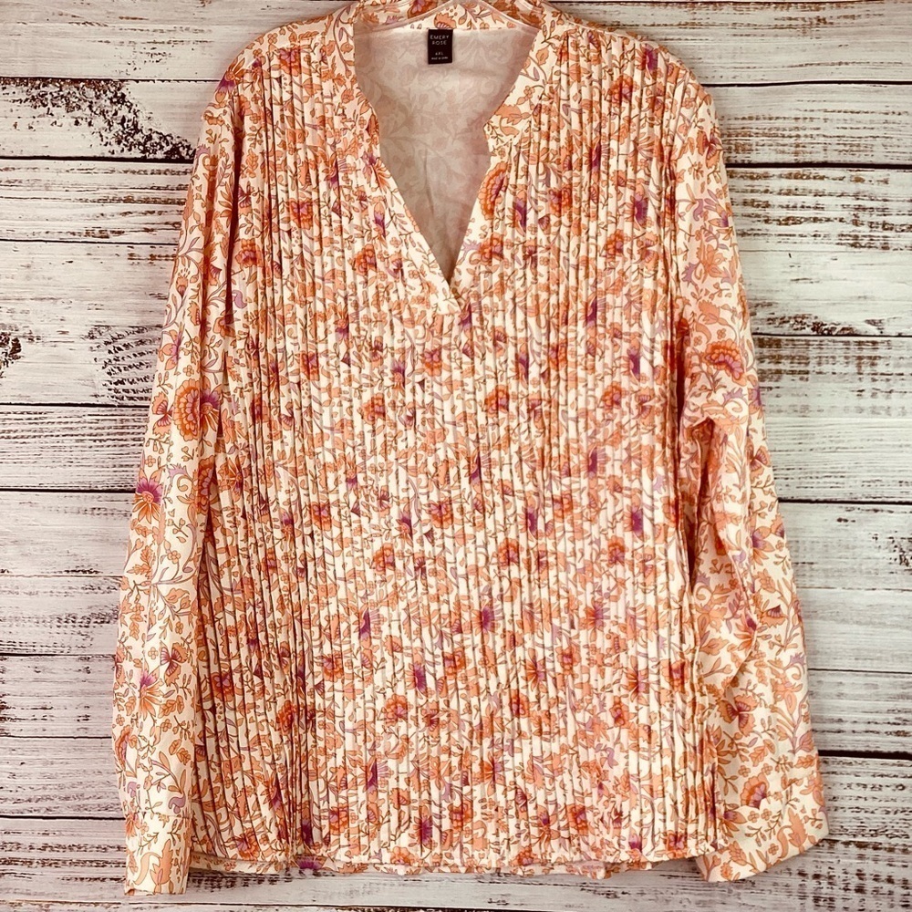EMERY ROSE PLUS SIZE 4X 4XL FLORAL TOP ORANGE PURPLE SPRING SUMMER‎ FALL BLOUSE